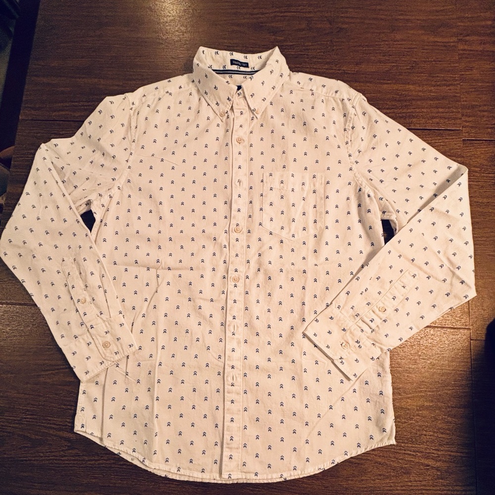 EUC Men’s L/S seriously soft American Eagle White  ditzy blue arrow print-Medium